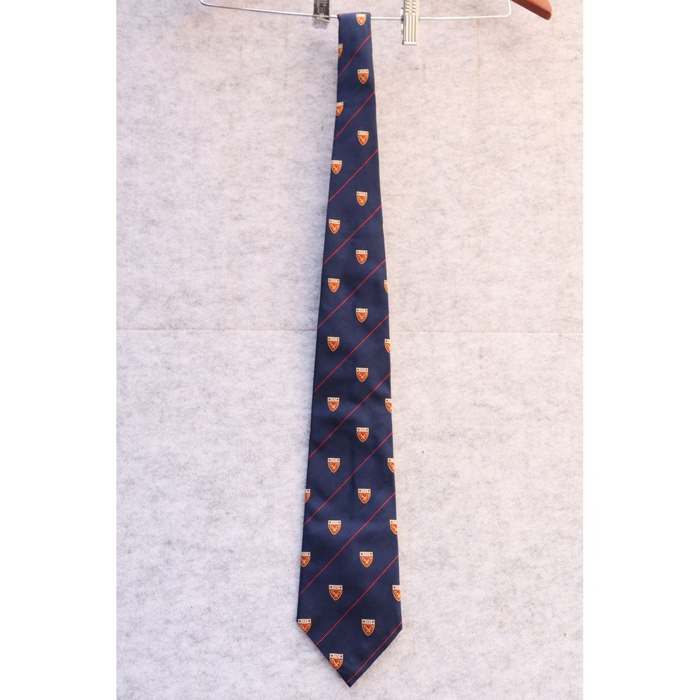 The Varsity Shop Oxford Mens Silk Tie Navy Blue Red Stripe Crested Collegiate